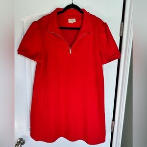 SSYS The Label Red Textured Dress XXL – Zip Neck Short Sleeve midi Dress